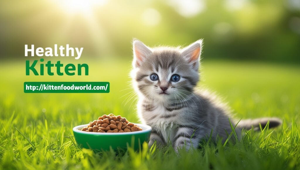 The Ultimate Guide to Kitten Medicine for Immune System Support 23 Healthy kitten sitting in a grassy field with a bowl of food, symbolizing immune system care.